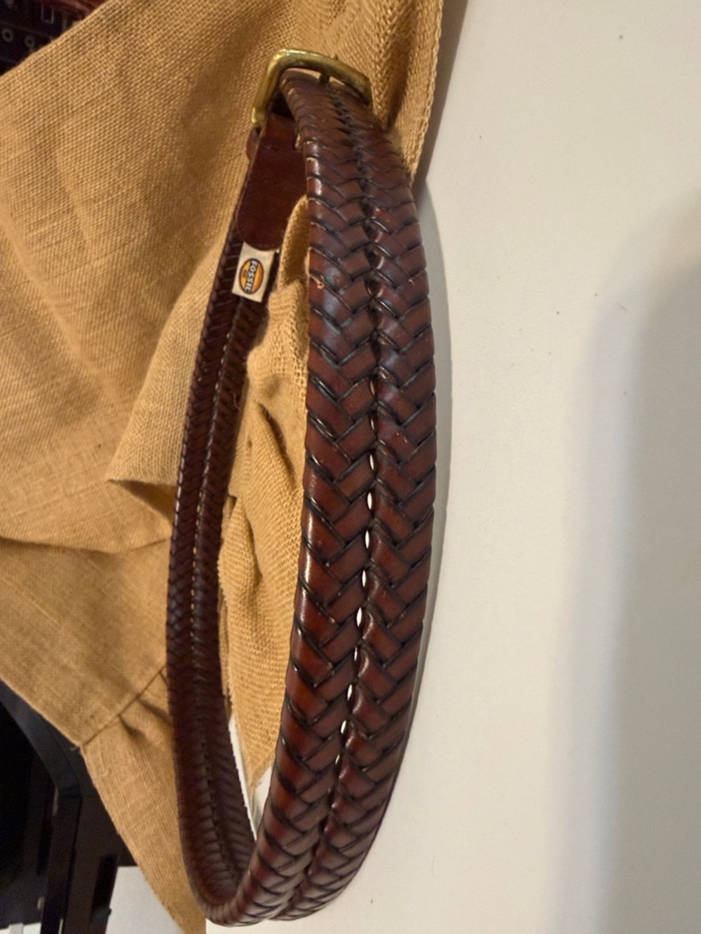 Fossil Leather Belt Braided Brass Buckle Distressed 112472 Brown Sz 90/36 - Picture 4 of 11